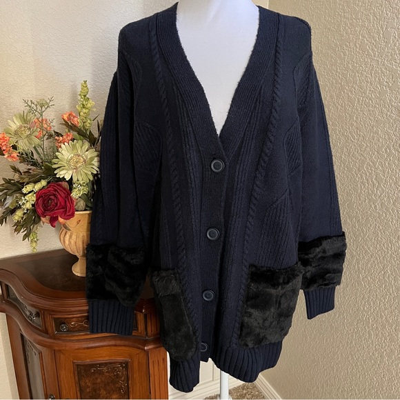 SVW Cable Knit Fur Trimmed Cardigan Sweater - Picture 2 of 14
